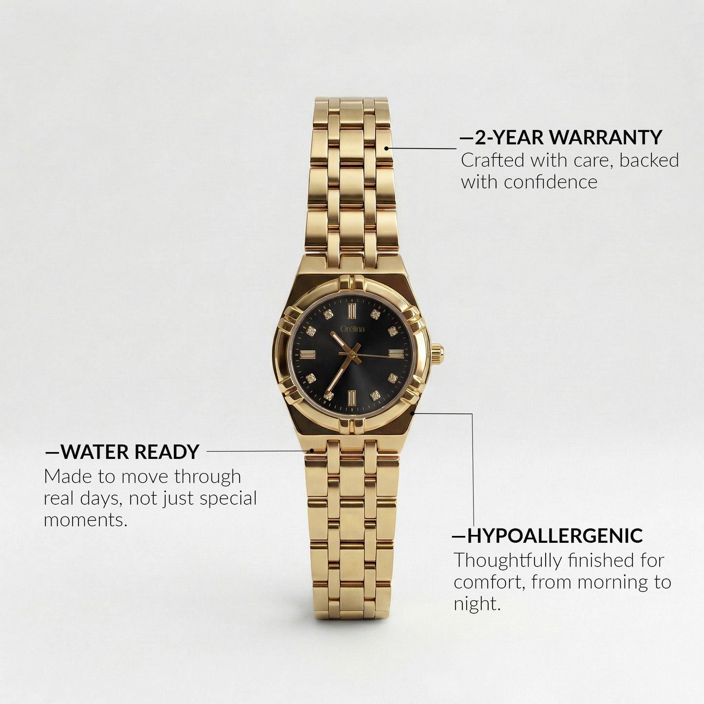 Elara Watch - Gold Noir